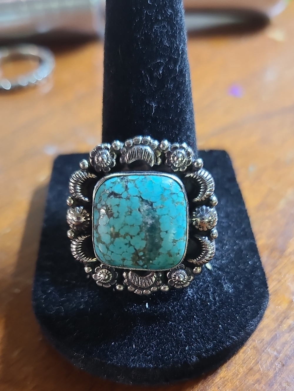 Turquoise Sterling Silver Statement Ring - Blue Square Stone